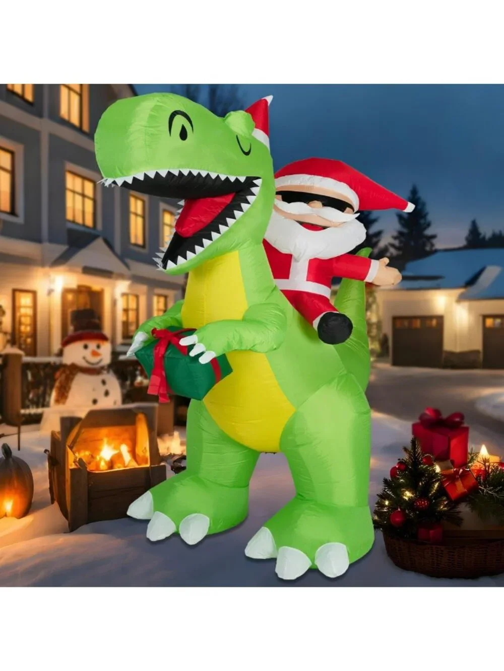 8FT Inflatable Santa Riding Dinosaur Christmas Decoration for Outdoor